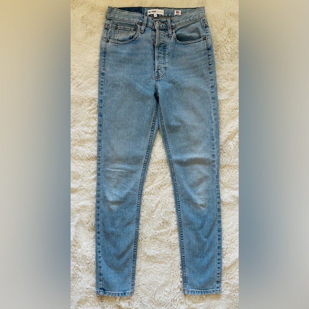 RE/DONE Original Denim Light Blue Slim Button Fly Jeans Size: 27